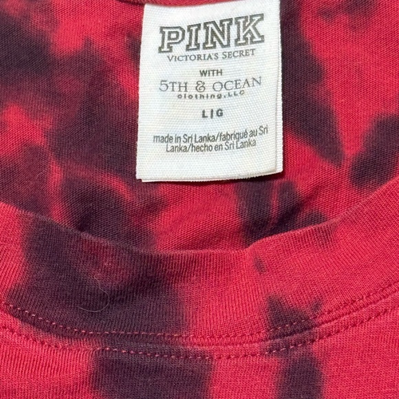 PINK Victoria's Secret Red & Black Tie-Dye Shirt Indiana IU Crop Drawstring Top - Picture 5 of 7
